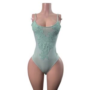 Elegant Mint Green Lace Bodysuit
